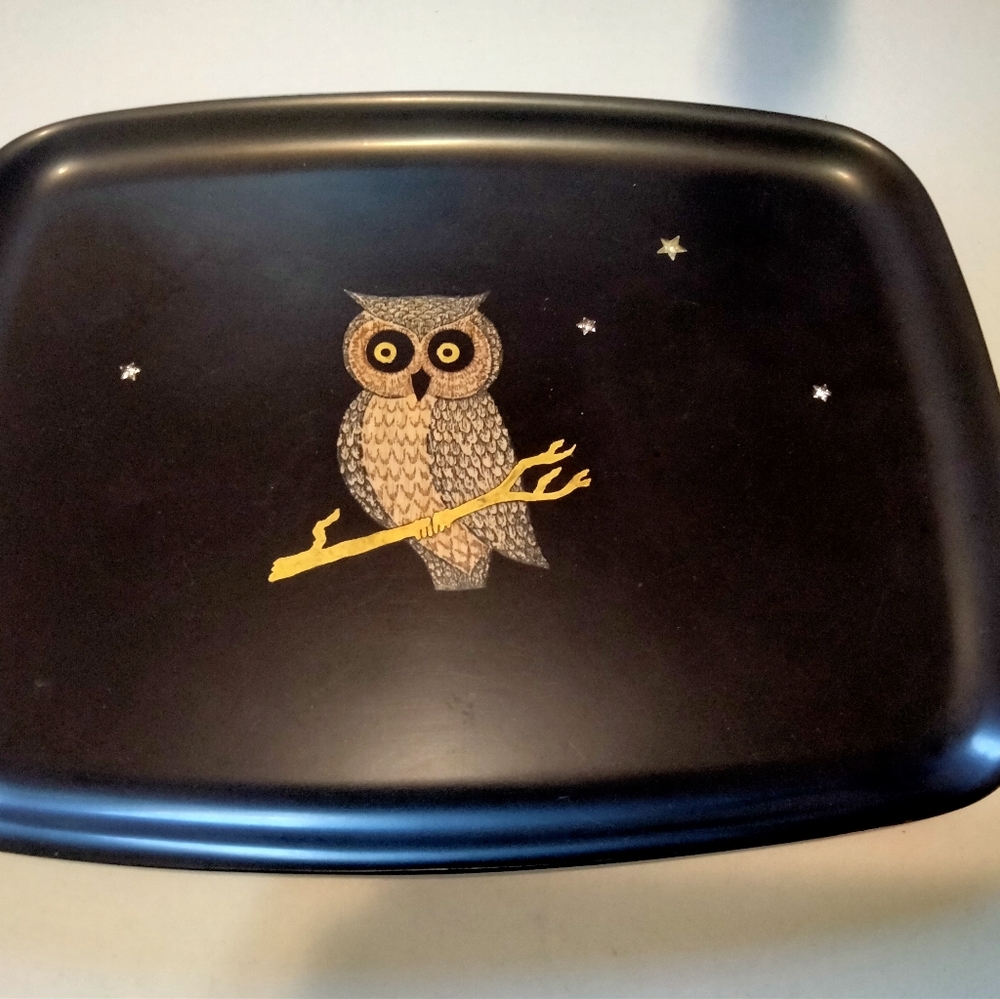 Couroc Monterrey California owl tray black with gold